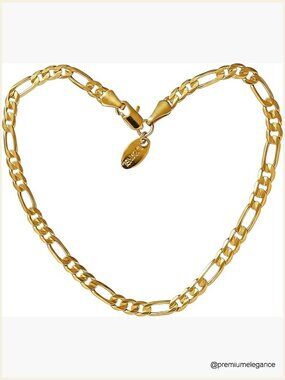 Figaro Chain Ankle Bracelet Gold 24K Plated Women Anklet